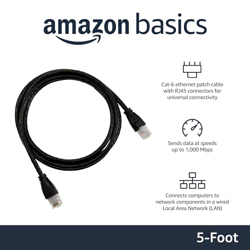 Image of Amazon Basics RJ45 Cat-6 Ethernet Patch Internet Cable - 5 Foot (1.5 Meters), 16 Pack of 10, 160 Count Total, Black