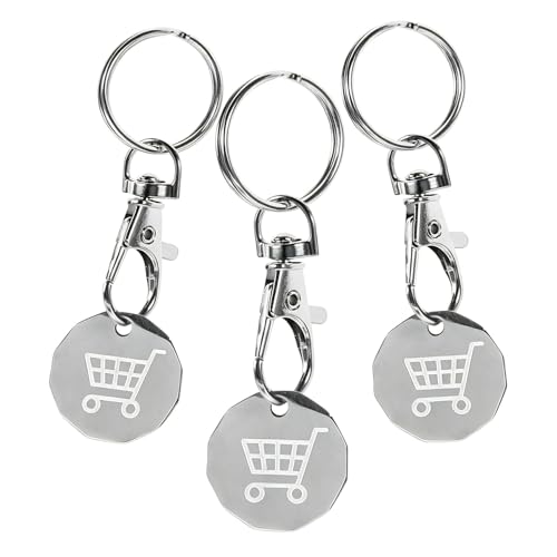 Horyue 3 Pcs Trolley Coin Keyring Removable Stainless Steel Shopping Trolley Token Reusable Metal Trolley Token for Supermarket Shopping Trolleys