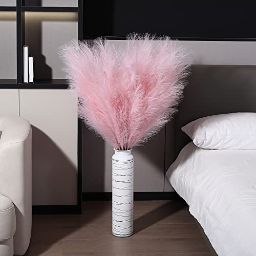 フェイクパンパスグラス装飾 高さ45インチ/115cm 大型人工ピンクパンパスグラスロングふわふわフェイクポンパス 床花瓶フィラー用 フラワーアレンジ ウェディングパーティー 自宅 ボーホーデコレーション(ピンク) 8個 [2]
