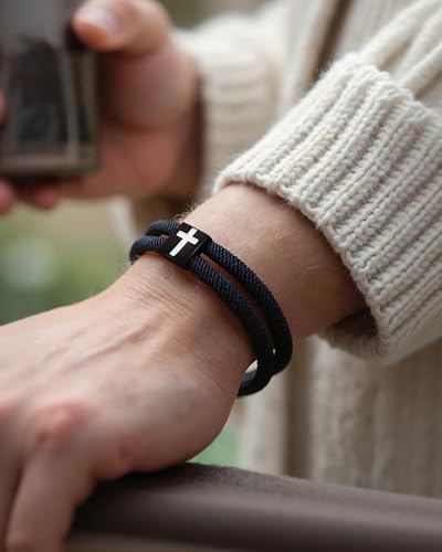 Shonyin Adjustable Faith Cross Bracelet for Teen Boys, Confirmation First Communion Easter Gift for Son, Grandson, Nephew, Brother, Bonus Son, Brother-in-law 6-21 Years Old2