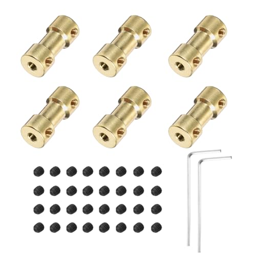 QUARKZMAN 6 Stück 3mm bis 4mm Messing Wellenkupplung Verbindungsstück mit Schrauben und Sechskantschlüssel Flexibler Motorwellenkupplung für Autoreifenwellenmotor