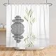 SDOTPMT 140x180cm Basalt Steine Bambus Blätter Duschvorhang Kurort Japanisch Thema Zen Meditation Badevorhang Weiß Hintergrund Badewannenvorhang für Badezimmer Polyester mit Haken