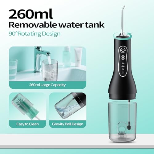 Water Flosser Teeth Cleaner, 4 Modes Rechargeable Portable Cordless Oral Irrigator 260ML Electric Dentel Flossers with DIY Strength, IPX7 Waterproof Travel Flossing Cleaning Picks for Home, Travel - Image 4