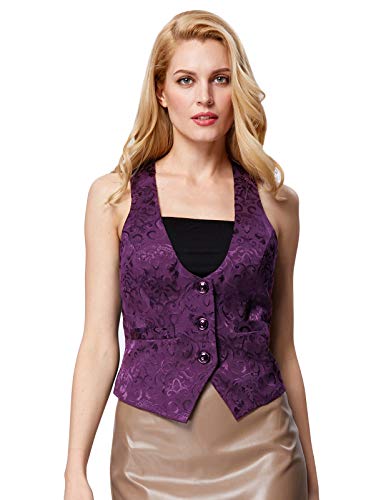 Waistcoat for Women Steampunk Purple Jacquard Slim Fit Button Down Cosplay Vest Jacket XL steampunk buy now online