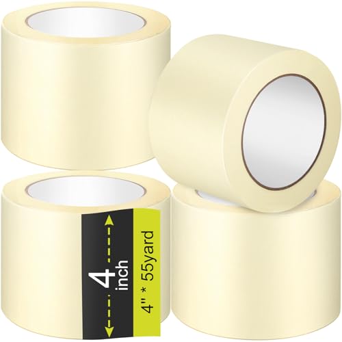 Image of Fainne 4 Inch 4 Rolls Masking Tape Bulk 0.8 /1 / 1.88 /3 / 4 in X 55 Yards General Purpose Tape for Classroom, Labeling, Crafts, Office, School Projects, Easy Tear & Clean Removal, Beige White