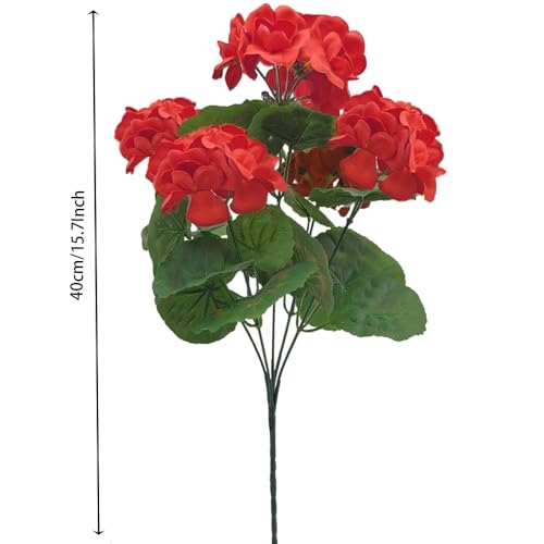 6 Pcs Artificial Flowers for Outdoors Indoor Decoration Artificial Plants Silk Geranium for Decor Outdoor Red Fake Flowers for Kitchen Table Indoor Outside Spring Decor (6, Red) image 2