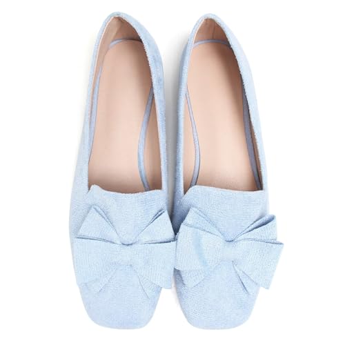 Image of WENJIAZHIZHI Square Toe Bow Ballet Slip-On | Classic Suede Finish,Chic Bow Detail,Effortless Everyday Style,Wedding Party Office,Plus Size Available