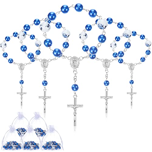 Yinkin 50 Pieces Blue Baptism Mini Rosaries Include 25 Pcs Blue Baptism Baby Rosary and 25 Pcs Organza Bags Baptismal Gifts Baby Christening Gifts for First Communion Decorations Party