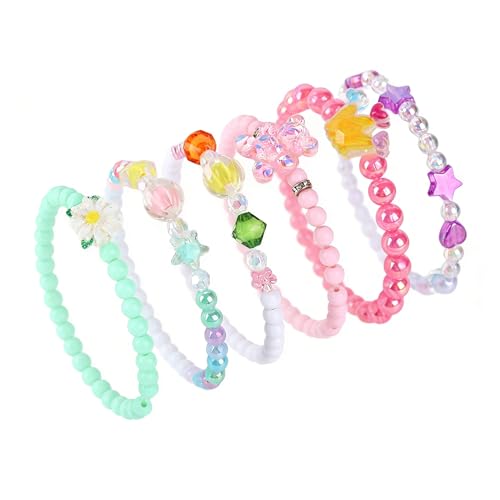 Image of SANNIDHI 6Pcs Beads Bracelet for Girls Kids Friendship Bracelet Cute Bracelets Set Toddler Costume Jewelry Party Pretend Play Birthday Christmas