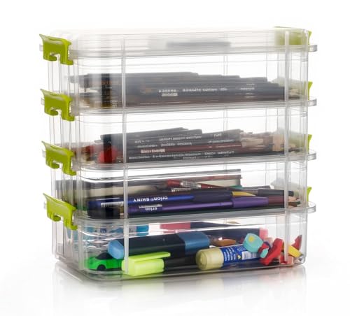 Image of Golden bird plastic boxes for Storage transparent, Space Saving Organiser with Lid Portable & Stackable for Jewelry, Beads, Crochet, Sewing, Scrapbooking DIY Craft (4 tier, Green)