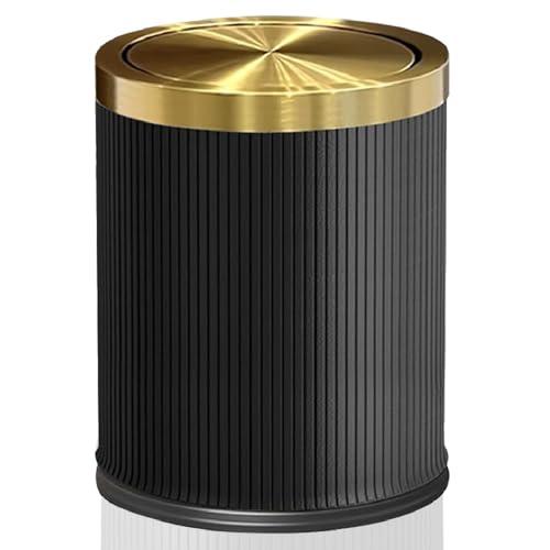 Image of 4 Gallon Bathroom Trash Can with Lid, Black Leather Garbage Can, Modern, Bedroom Wastebaskets, for Kitchen Powder Room Hotel Office (15L Black)