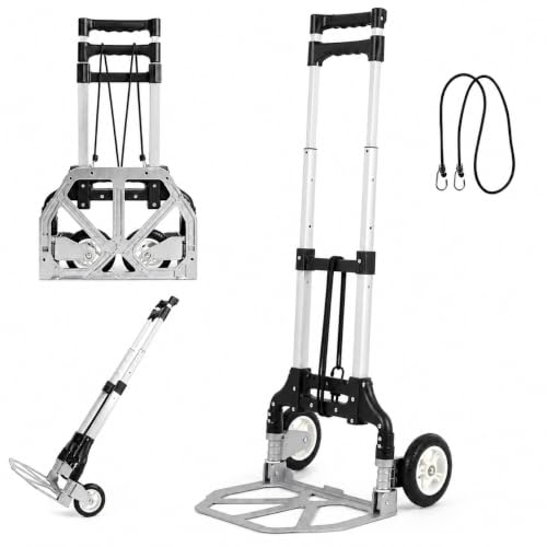 Cuperinox - Carretilla Plegable + Cuerda, Carga 75 kg, Aluminio Ligero 3,2 kg, Carro de Transporte, Medidas Plegado 62 x 39 x 6 cm, Mango Telescópico, Cajas, Compras, Paquetes y Maletas