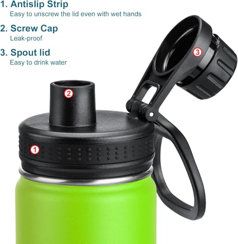 Image of koodee Water Bottle-16 oz Stainless Steel Double Wall Vacuum Insulated Water Bottle for Gorls and Women, Reusable Metal Water Flask with Leakproof Spout Lid (Apple Green)