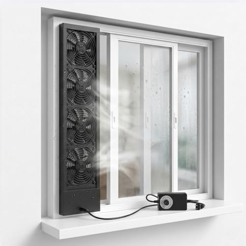 Vertical Window Fan with Reversible Airflow, Waterproof Window Exhaust Fan for Bathroom and Bedroom, Stepless Speed, Tool-Free, Black, 13 Inch, 16 Inch(Black,21.65-25.59in)