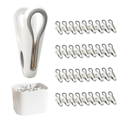 Image of Plastic ClothesPins Heavy Duty Out door 36 Pack with Storage Box, 2.5-Inch Chip Clips with Non-Slip No-Trace Design for Laundry, Drying Clothes,Towels, Crafts, Picture, Food Clips, Home Use and Travel