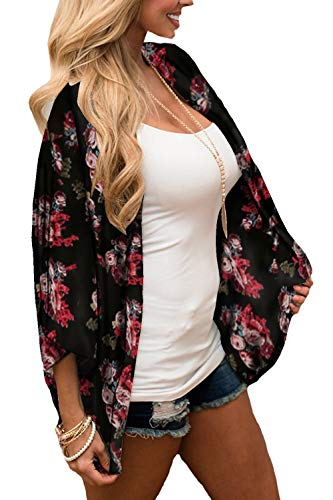 Image of CASURESS Women's Cardigan-Sheer Kimono Loose Summer Floral Print Cover Ups