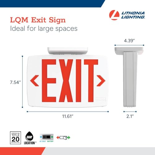 Image of Lithonia Lighting Quantum LED Exit Sign, Dual Sided Emergency Exit Sign, Selectable Red and Green Colors, Pop-Out Chevrons, AC Power with Battery Backup, White (LQM S W RG MVOLT M6)