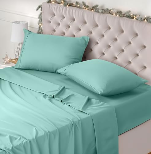 Utopia Bedding Juego de Sabanas 4 Piezas 180x200 - Poliéster Microfibra Cepillada - Oeko-Tex Certificado - Sábana Bajera, Sábana Plana y 2 Fundas de Almohada 50x75 (Cama 180, Azul SPA)