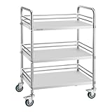 VEVOR Edelstahlwagen 3-stöckiger Rollwagen für Labor & Küche mit Feststellbaren Rädern, Servierwagen für Medizinische Einrichtungen, Mobiles Serviertablett für Krankenhäuser Restaurants Küchen