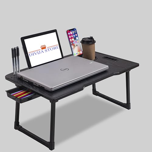 DIVIJA STORE Study Table Bed Table Premium Laptop Table/And Portable Plastic/Writing Desk For Office/Home/School (Black COTTED), 59 cm