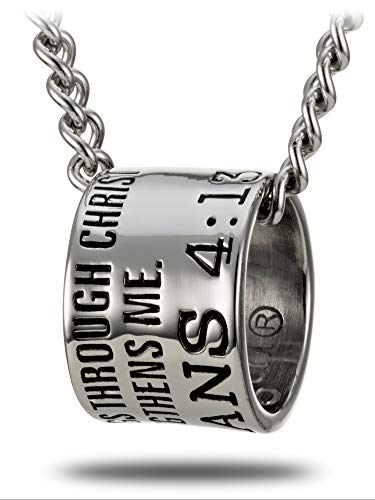 Shields of Strength Men's Stainless Steel Duck Band Necklace Inscribed with Philippians 4:13 Bible Verse for Hunters Christian Gift Scripture Jewelry3