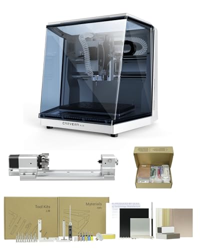Carvera Air Desktop Machine with 4th Axis and PCB Fabrication Pack, Compact Enclosed Mini CNC Router Mill, Quick Tool Changer Closed-Loop Control, User-Friendly CAM Milling,Cutting, DIY, Crafts,Silver