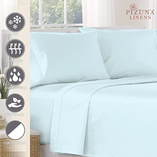 Pizuna 100% Cotton Super King Flat Sheet Baby Blue, 400 Thread Count Long Staple Cotton Flat Sheet Super King 300x280 cm - Image 2