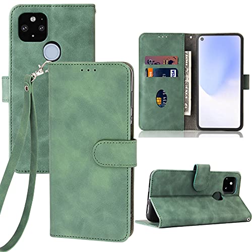 Pixel 5a Case,Pixel 5a Wallet Case,JanCalm Pixel 5a 5G Case [Wrist Strap][Card Holder/Cash Slots][Kickstand] PU Leather Magnetic Flip Cell Phone Cases Cover for Google Pixel 5a Case 2021 (Green)