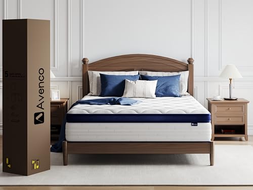 Avenco King Size Mattress, Hybrid King Mattress in a Box, 14 Inch King Size Mattresses with Comfort Foam and Pocket Coils for Pressure Relief Motion Isolation