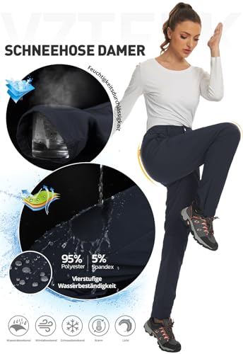 Vzteek Damen-Wanderhose-Thermohose-Skihose-Schneehose-Softshellhose-Wasserdicht Winter Warm Gefüttert Arbeitshosen Regenhose Trekkinghose Outdoor Hosen für Damen Cargohose (Navy,L)