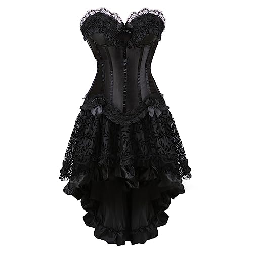 Moulin Rouge Gothic Corsagenkleid Korsett Spitenrock Übergrößen Kurz Rock Mit Träger Strapse Spitze Schnürmieder Mittelalterliches Kapuzenkleid...