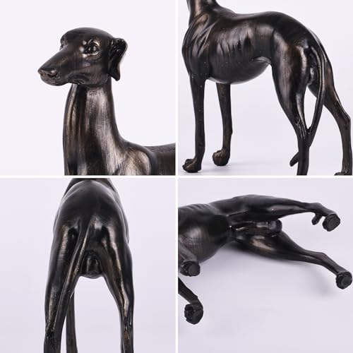 Estatua decorativa de perro lebrel en resina con acabado bronce miniatura 4