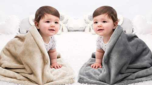 Image of Amazon Brand - Umi Super Soft Single Layered Flannel Baby Blanket - Grey & Beige | Cozy & Breathable | Warm, Soft, and Comfortable | Perfect for Newborns | Unisex Design for Boys & Girls (Pack of 2)