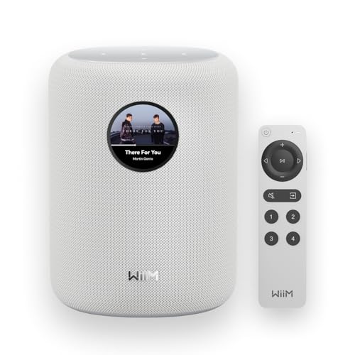 WiiM Sound Smart Speaker with 1.8 Touch Display HiRes 24bit/192 kHz AI RoomFit Room Correction 100W Peak WiFi 6E/Bluetooth 5.3 MultiRoom & Stereo Pairing Remote Included White