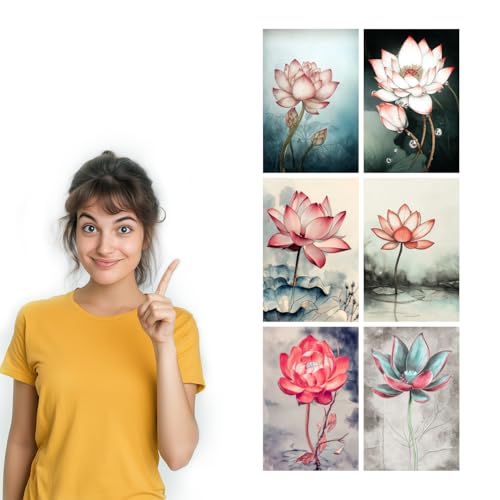 Image of SiddArtify Lotus Flower Wall Art Poster Print Set - Botanical Floral Decor for Living Room Bedroom Office - 8x12 Sticker Pack of 6
