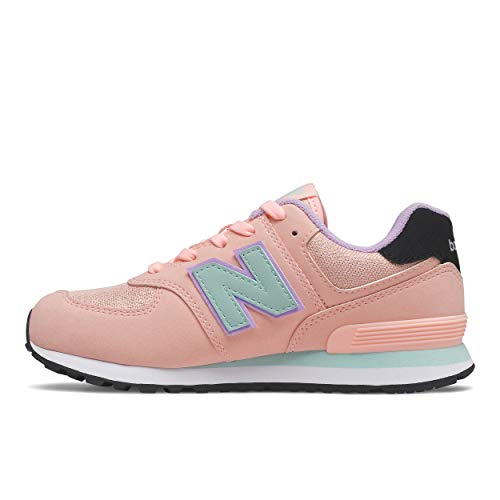 New Balance girls Iconic 574 V1 Lace Up Sneaker, Cloud Pink/White Mint/Dark Violet Glo, 3 Little Kid US