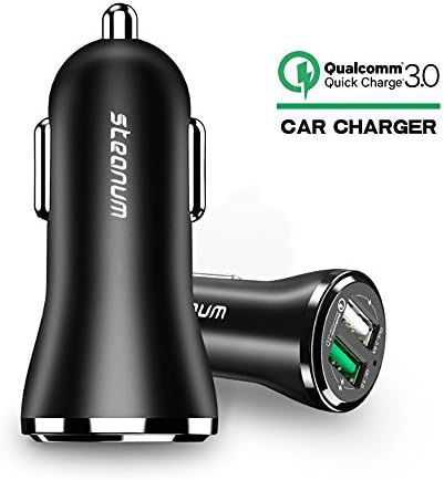 Quick Charge 3.0, Steanum 30W Car Charger with Dual USB Ports for Galaxy Note 8 / S8 / S9, iPhone 7 / 6s / Plus, iPad Pro/Air 2 / Mini, LG, Nexus, HTC and More Qualcomm Certified