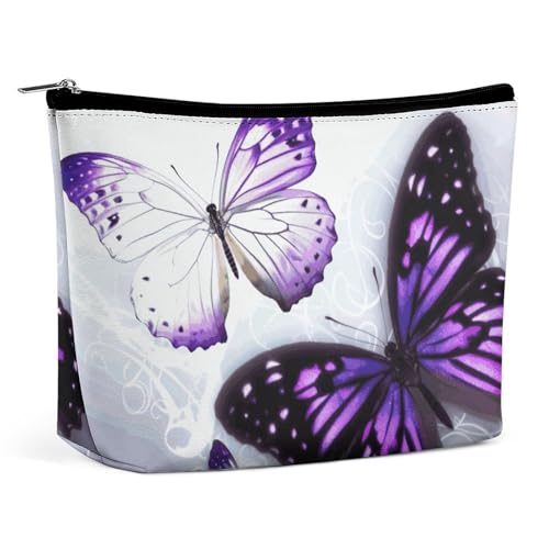 Bolsa de cosméticos, Bolsa de Maquillaje para Mujer, Bolsa de Maquillaje portátil, Estuche de Maquillaje con Mariposas Blancas y moradas, Bolsa de Viaje para artículos de tocador, Accesorios de Viaje