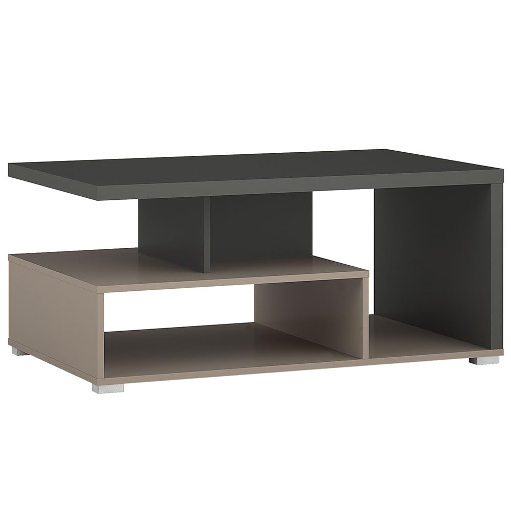 Wohnzimmer Set 3-teilig in beige mit anthrazit Wohnwand Couchtisch Vitrine