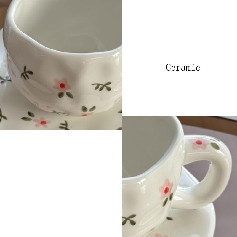 Handmade Thick Floral Ceramic Cup Breakfast Afternoon Tea Cup Saucer Set