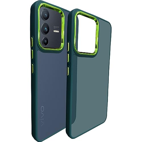 Image of A rtistque Frosted Translucent Back Cover Case for Vivo V23 5G | Electroplated Chrome Ring | Raised Camera Edges for Protection | Smooth Sides TPU - Green