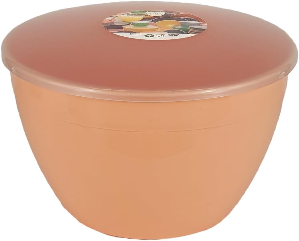 Just Pudding Basins4 Pint Large Bowl with Lid for Steaming and Mixing Durable Plastic Dishwasher Safe Colour Peach