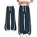 wodceeke Girls Baggy Sweatpants High Elastic Waisted Straight Wide Leg Casual Pants Gym Workout Trousers for Teens Navy