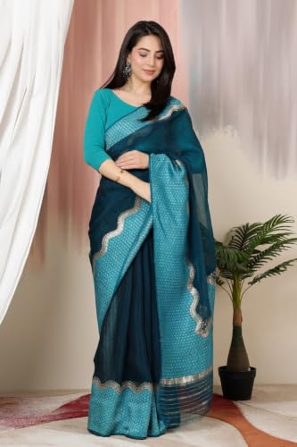 Image of Mlada V-Neck Stretchable Saree Blouse Top for Women | Slim Fit 3 /4th Sleeves Solid Cotton Blouses | Readymade Saree Blouses for Women Festive & Ethnic | Blouse Crop Top