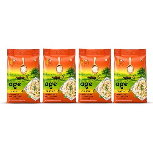 AGE Classic Basmati Rice 20kg Mega Pack (4 x 5kg Bulk Bundle) | Premium XXXL Slender Long Grain | Best Value-For-Money Pantry Stock | Ideal for Royal Pulao & Gourmet Dishes | Utmost Hygiene & Care