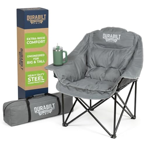 DuraBilt Oversized XL Heavy Duty Chair – Wide Folding Camp Chair for Adults, Portable for Sports, Baseball, Camping, Outdoor Adventures, 400lbs Support, Comfortable Padding & Head Rest, Cup Holder