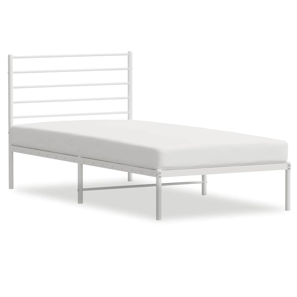 Metalowa rama łóżka z listwami Biały 75x190 cm | Metalowe łóżko z wezgłowiem białe 75x190 cm solidna rama bez materaca z miejscem do przechowywania do sypialni i pokoju