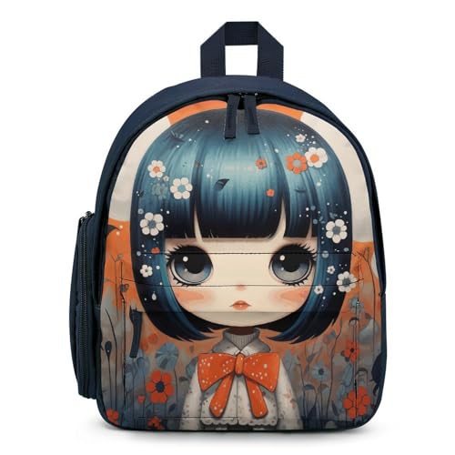 Anime Pictures Backpack Small Book Bag with Side Pocket, Lightweight Durable Backpack, Travel Rucksack, Blue-style