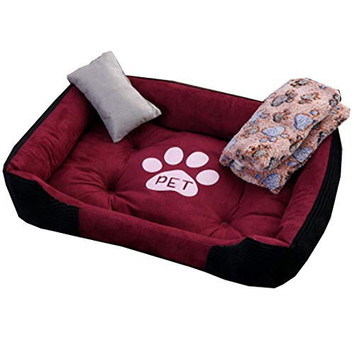 Levoberg Panier Chien Chat avec Tapis et Oreiller Lit pour Petit Chien Chat Coussin de Chien 50 * 40 * 15cm Patte Rouge