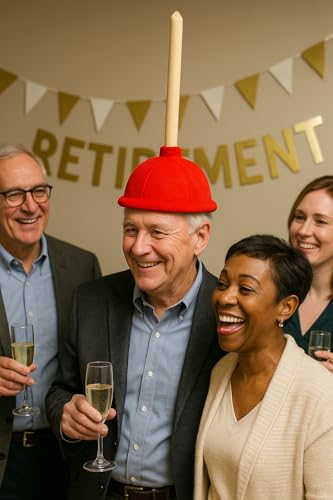 Nicky Bigs Novelties Funny Prank Red Toilet Plunger Hat - Retirement Party Hats - Plumber Costume Accessories - Over The Hill Party Supplies